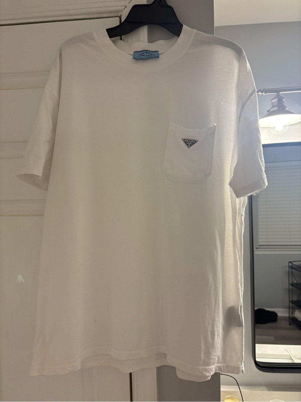 Prada White Chest Pocket Logo Tee - Men